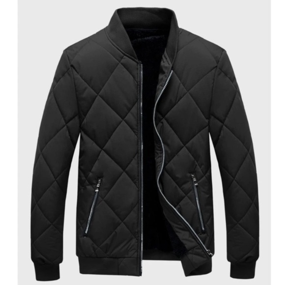 Other - Black Zip up pocket bomber jacket coat quilted